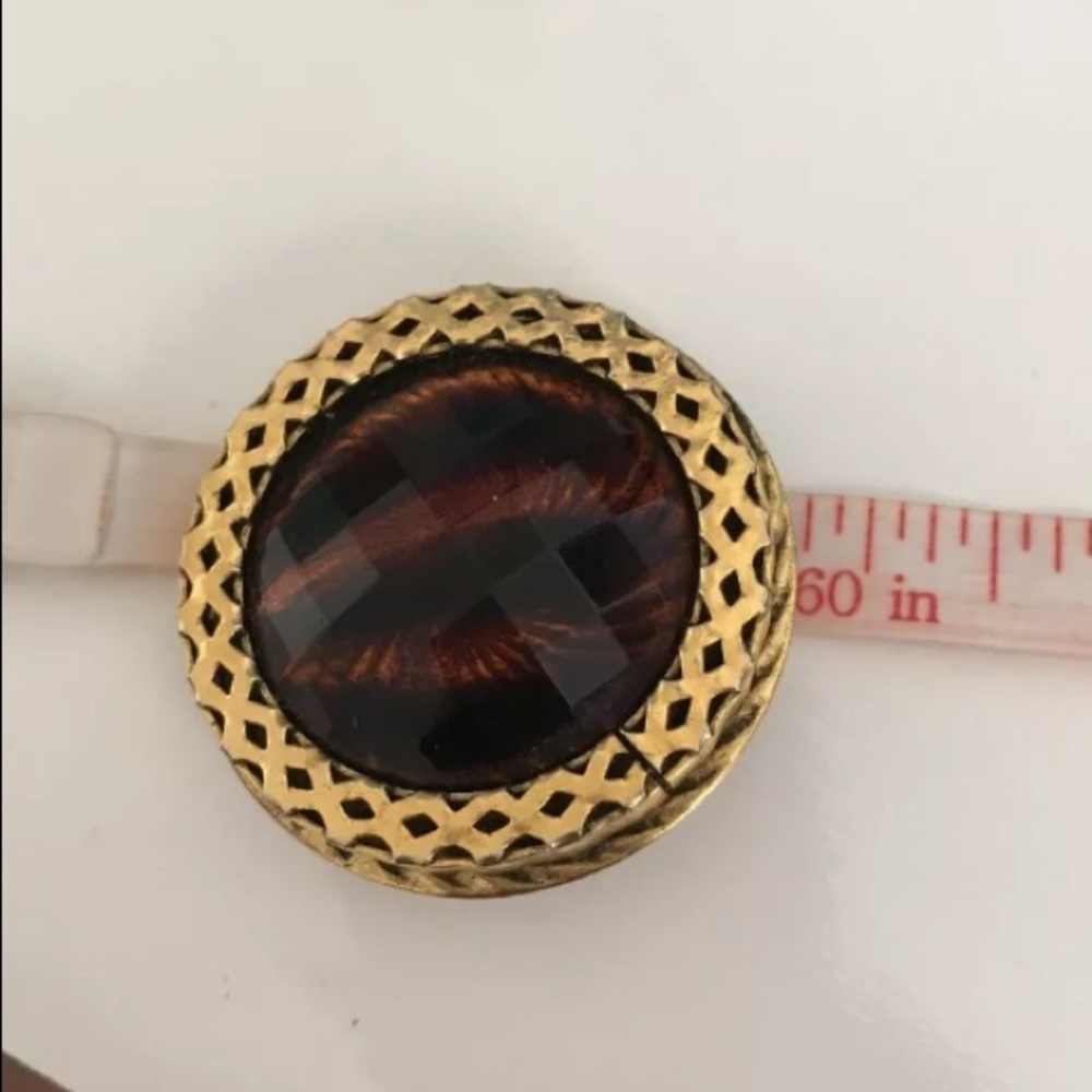 Freirich Gold Tone RootBeer Brown Art Glass Brooch - Picture 5 of 6